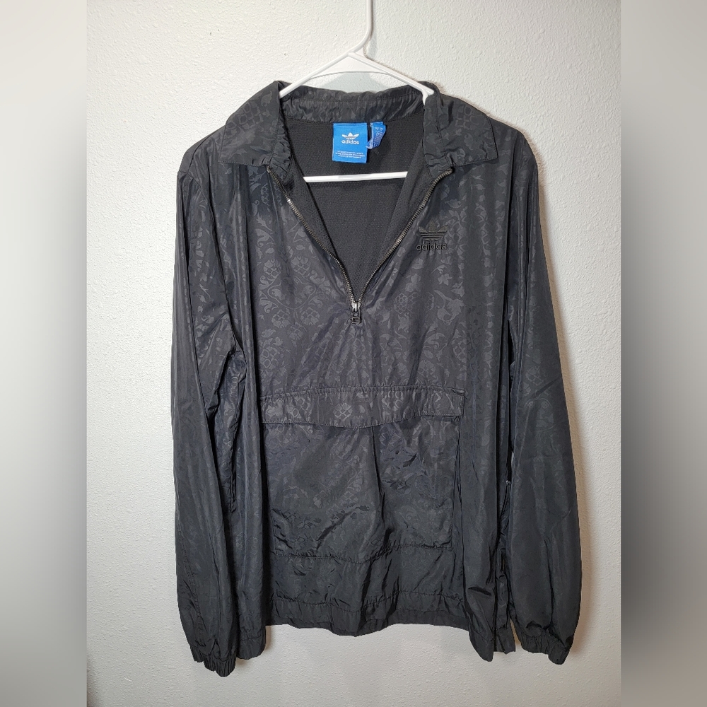 Adidas Women's Oversize Floral Windbreaker Black Half Zip Pullover Size Small